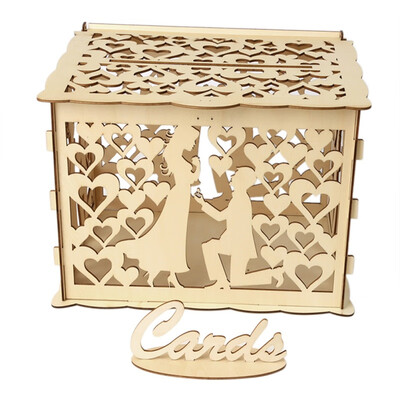 

DIY Wedding Gift Card Box with Lock Beautiful Wedding Decoration Supplies for Birthday Party Wooden Money Box
