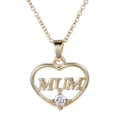 

Heart Shape with Mom Pendant Necklaces Filled Clear Diamond Necklace Gift