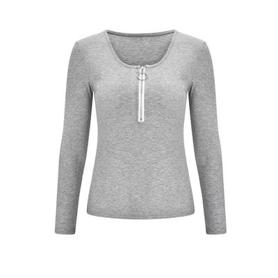 

4 Colors Women Autumn Winter Fashion Solid Color Sexy T-shirt Zipper V-neck Long-sleeved T-shirts Women Top