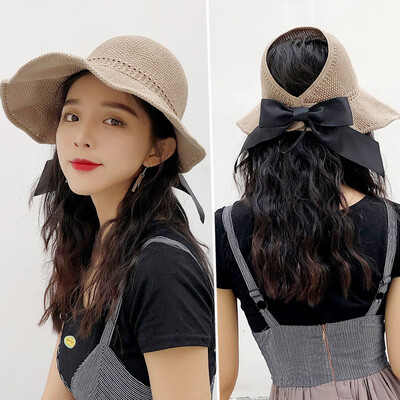 

Summer new ladies sun hat outing can fold sun hat big eaves bow hundred empty top straw hat