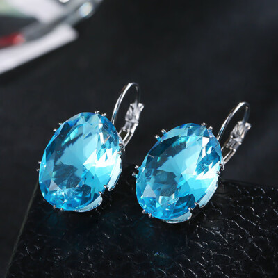 

Lovely Oval Blue Sapphire 925 Sterling Silver Hoop Earrings Womens Topaz Earings