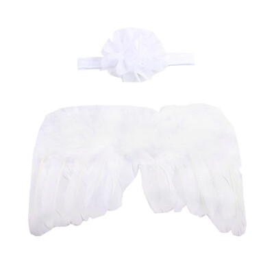 

Newborn Baby Hairband Set Cute Feather Angel Wings With Big Flower Hairband Photography Props Set Solid Color