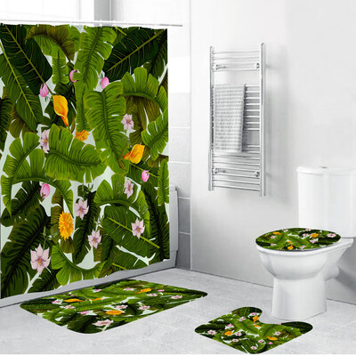 

Gobestart 4PCS Non Slip Toilet Polyester Cover Mat Set Bathroom Shower Curtain
