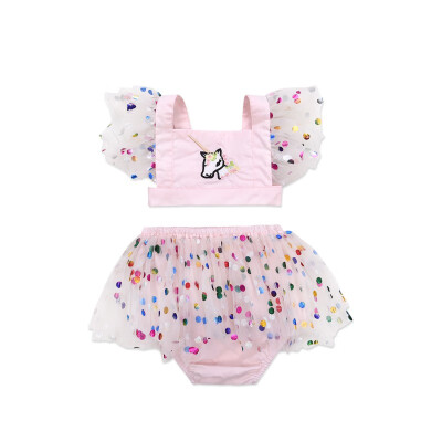 

Newborn Girl Clothing Sets Fashion Children Baby Girl Embroidered topsNet yarn Skirtt Summer Clothes