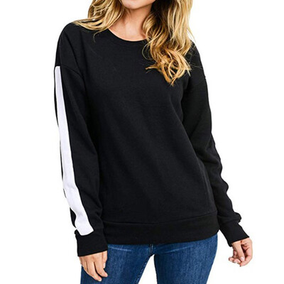 

Yuwooben Color Strip Loose Round Neck Sweater Womens Sweatshirt