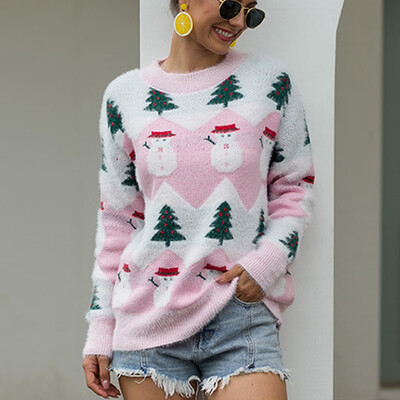 

Tailored Women Christmas Sweater Long Sleeve O-Neck Christmas Tree knitting Sweater Tops