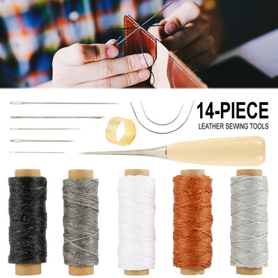 

14PCS Professional Leather Craft Tools Kit for Hand Sewing Sewing Stitching Working Wheels Stamping Punch Tools Set