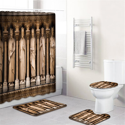 

Gobestart Waterproof Bathroom Shower Curtain Set Non-Slip Rug Toilet Lid Cover Bath Mat