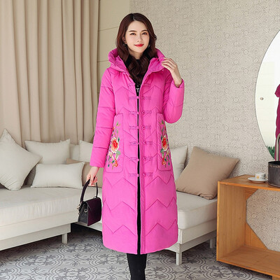 

Roseonmyhand Fashion Women Hooded Winter Floral Embroidery Windbreaker Coat Jacket Overcoat