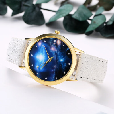 

〖Follure〗Women Fashion Starry Sky Leather Band Analog Quartz Round Wrist Watch Watches BK