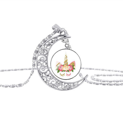 

Cartoon Unicorn Time Gem Moon Necklace Magical Birthday Gift
