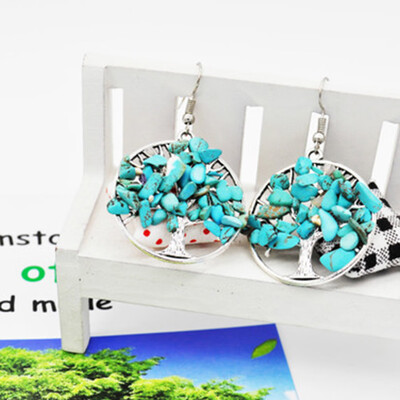 

1 Pair Women Hollow Frosted Tree of Life Drop Earring Fashion Round Pendant Earrings