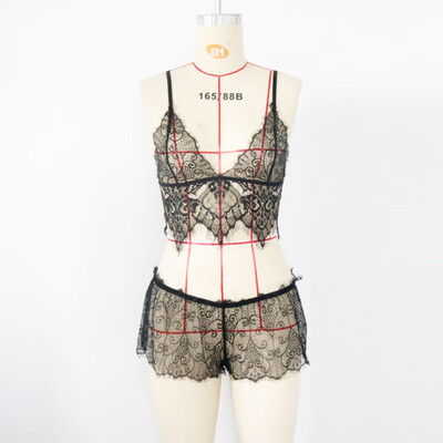

Soutien Gorge Sexy Erotique Openwork Split Two-piece Eyelash Lace Perspective Three-point Underwear Couples Sexy Suit