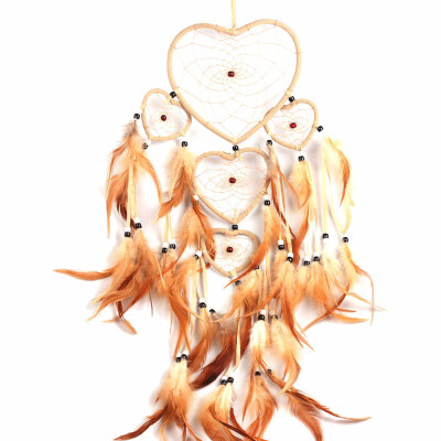 

Heart Dream Catcher Brown Red Wall Hanging With Feather Bead Ornament Decoration