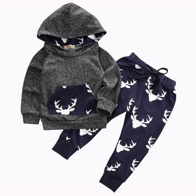 

Toddler Baby Boy Deer Hoodie Cotton Tops Long Pants Clothes 2Pcs Outfits Set