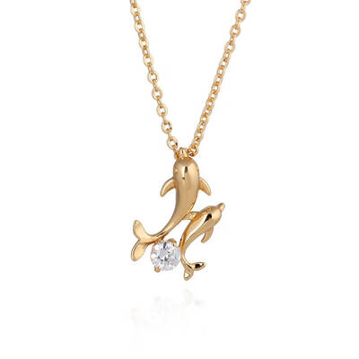 

Women Double Dolphin Necklace Crystal Rhinestone Copper Short Chain Clavicle Choker Jewelry