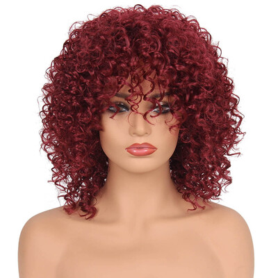 

〖Follure〗Synthetic Curly Hair Wigs Woman Short Kinky Hair Jet Black Heat Resistance Fiber