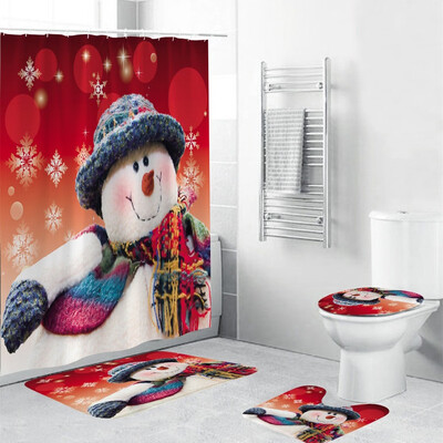 

Tailored 4Pcs Christmas shower Curtain Bathroom Anti-slip Carpet Rug Toilet Cover Mat Set