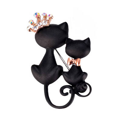 

Women Girls Black Cat Brooches Hijab Scarf Hats Rhinestone Wedding Pin Crystal Makeup Jewelry
