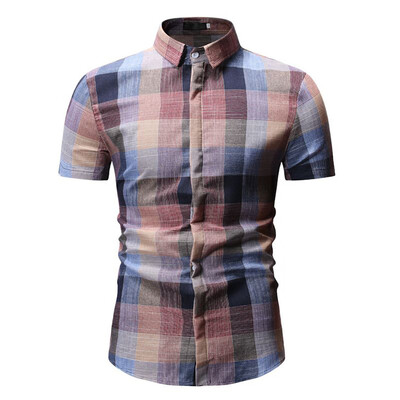 

Tailored Mens Plaid Casual Button Down Short Sleeve Shirt Top Blouse