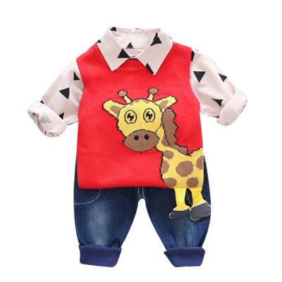 

Autumn Baby Cute Boy Long Sleeve Geometric Print T-shirt Sleeveless Deer Sweater Denim Trousers Casual Outfits