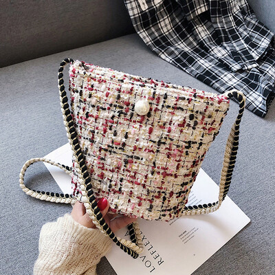 

Tailored Womens Fashion Coin Pearl Woven Wool Bag Patchwork Casual Bag Shoulder Bag