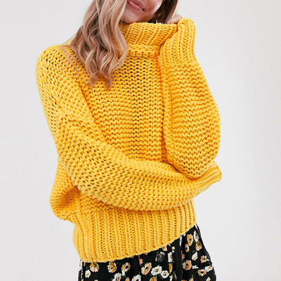 

Tailored Womens Lady High Sweater Casual Splicing Long Sleeve Tops Slim Fit Pullover
