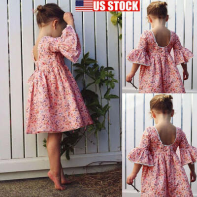 

Kids Baby Girls Dress Floral Party Dress Short Sleeve Dress Clothes Summer USA