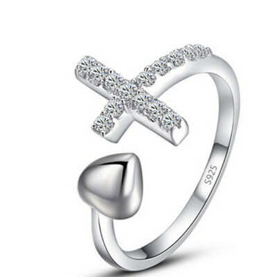 

Arrival Silver Ring Female Love Micro-inlaid Drill Cross Small Peach Heart Opening Ring Index Finger Ring Jewelry