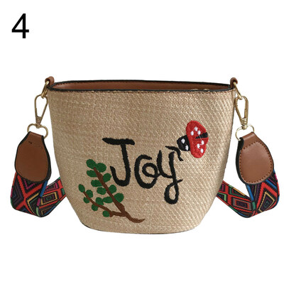 

Women Letter Cactus Leaf Embroidery Straw Woven Beach Shoulder Crossbody Bag