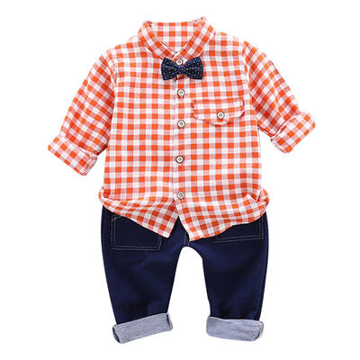 

Autumn Baby Boys clothes Casual 2pcs outfits Long Sleeve Plaid Print Shirt Blouse TopsDenim Pants Trouser Set