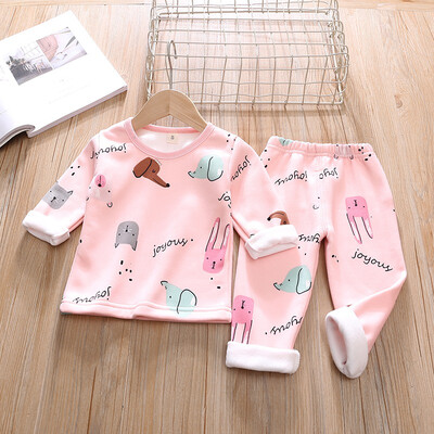 

Baby Set 0-4T New Autumn Baby Kids Girls Boys Thicken Long Sleeve Cartoon Print BlousePants Pajamas Sleepwear Set