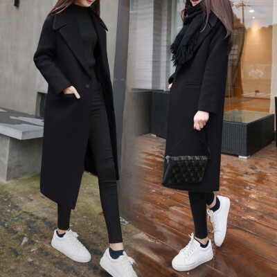 

Toponeto Womens Winter Lapel Wool Coat Trench Jacket Long Sleeve Overcoat Outwear