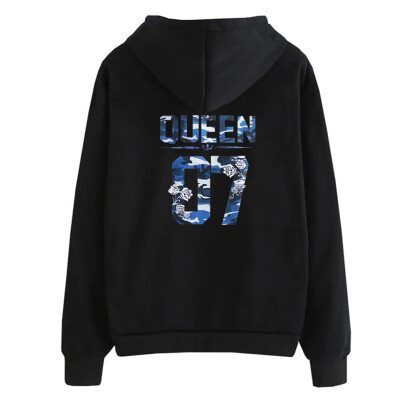 

King Queen Letter Print Long Sleeve Couple Hoodies For Lovers Casual Couples Hooded Sweatshirt Pullover Tops