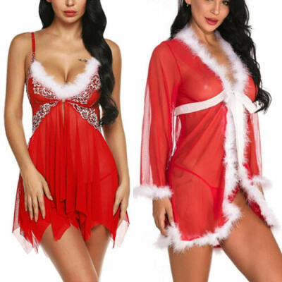 

Christmas Underwear Women Sexy Lingerie Red Babydoll Dress Sleepwear Costume New