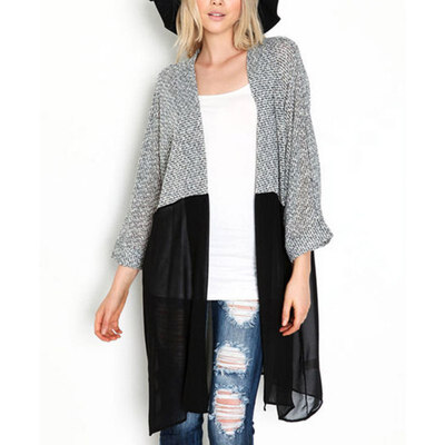 

Autumn Women Cardigan Knitted Patchwork Shirt Female Bat Sleeved Long Casual Coat
