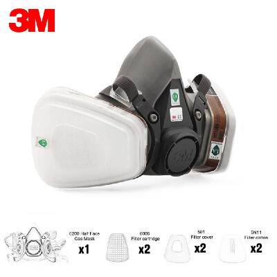 

3M 6200 Half Face Gas Mask Respirator with 2Pcs Multi Acid Gas & Organic Vapor Filter Cartridge Filter Cotton Filter Cover