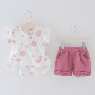 

Summer Baby Girls Sets Cotton Dot Printed Short Sleeve T-shirt Round Collar Casual Tops Shorts 2pcs 0-24M Newborn Baby Clothes