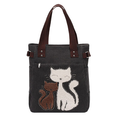 

Canvas Cat Single Shoulder Storage Bag Grocery Pouch Shopping Travel Handbag