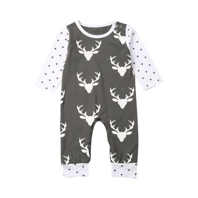 

Infant Baby Boys Girls Kids Deer Christmas Clothes Romper Hat One-piece Xmas Set