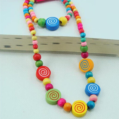 

1 Set Girls Pink Wooden Lovely Smile Beaded Necklace & Bracelet Kids Jewelry