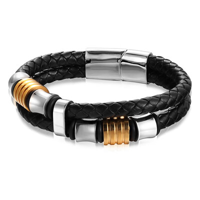 

Mens Fashion Titanium Steel Bracelet Leather Rivet Silver Bracelet