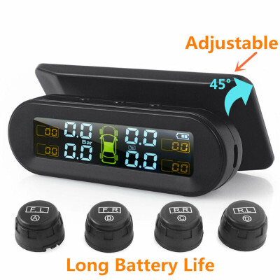 

Wireless Solar TPMS LCD Car Tire Pressure Monitoring System 4 External Sensors