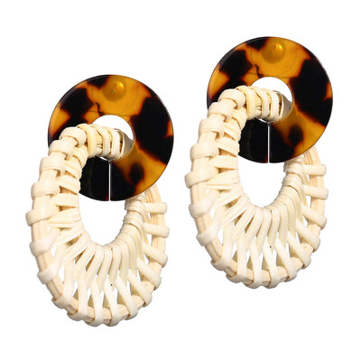 

New Creative Retro Simple Hollow Acrylic Wooden Woven Earrings