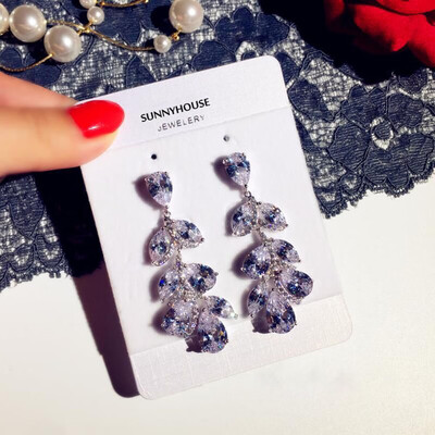 

1Pair Fashion Women Leaf Zircon Earrings Weeding Bride Jewelry