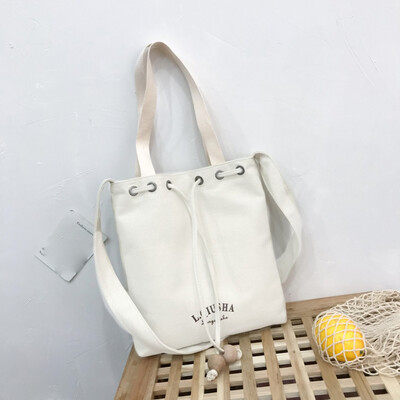 

Tailored Women Handbag Fashion Drawstring Canvas Bag Casual Wild Bucket Bag Shoulder Bag