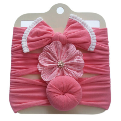 

3PCS Baby Girls Cotton Headbands Flower Bow Turban Hair Band For Toddlers Newborn Baby Lastic Hair Accessories