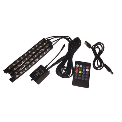 

4PCS 9 LED RGB Car Interior Atmosphere Footwell Strip Light USB Charger Remote Control Decorative Lamp