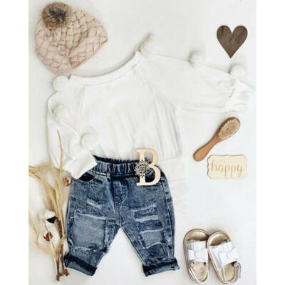 

US Toddler Kids Baby Girls Winter Clothes Sweater Top Ripped Denim Pants Outfits