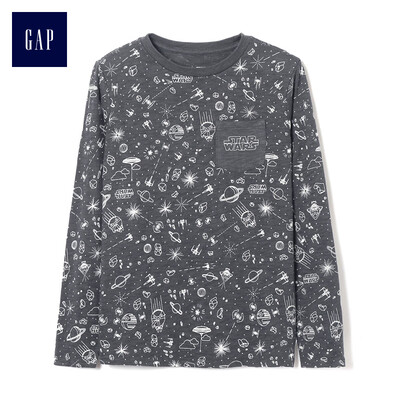 

GAP flagship store boy star wars series round neck long-sleeved T-shirt 395979 pig iron gray XS